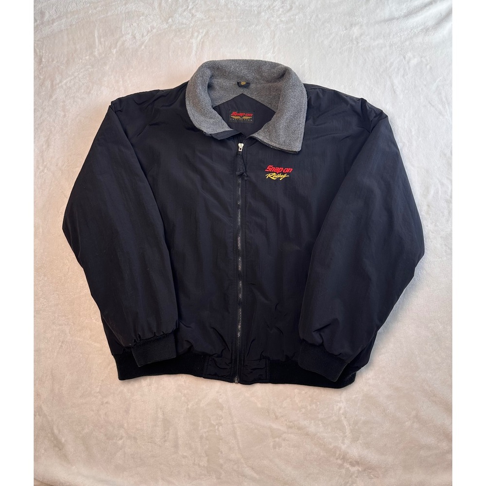 Snap-on Racing Jacket Mens XXL Black Fleece Lined Full Zip Bomber Vintage Style